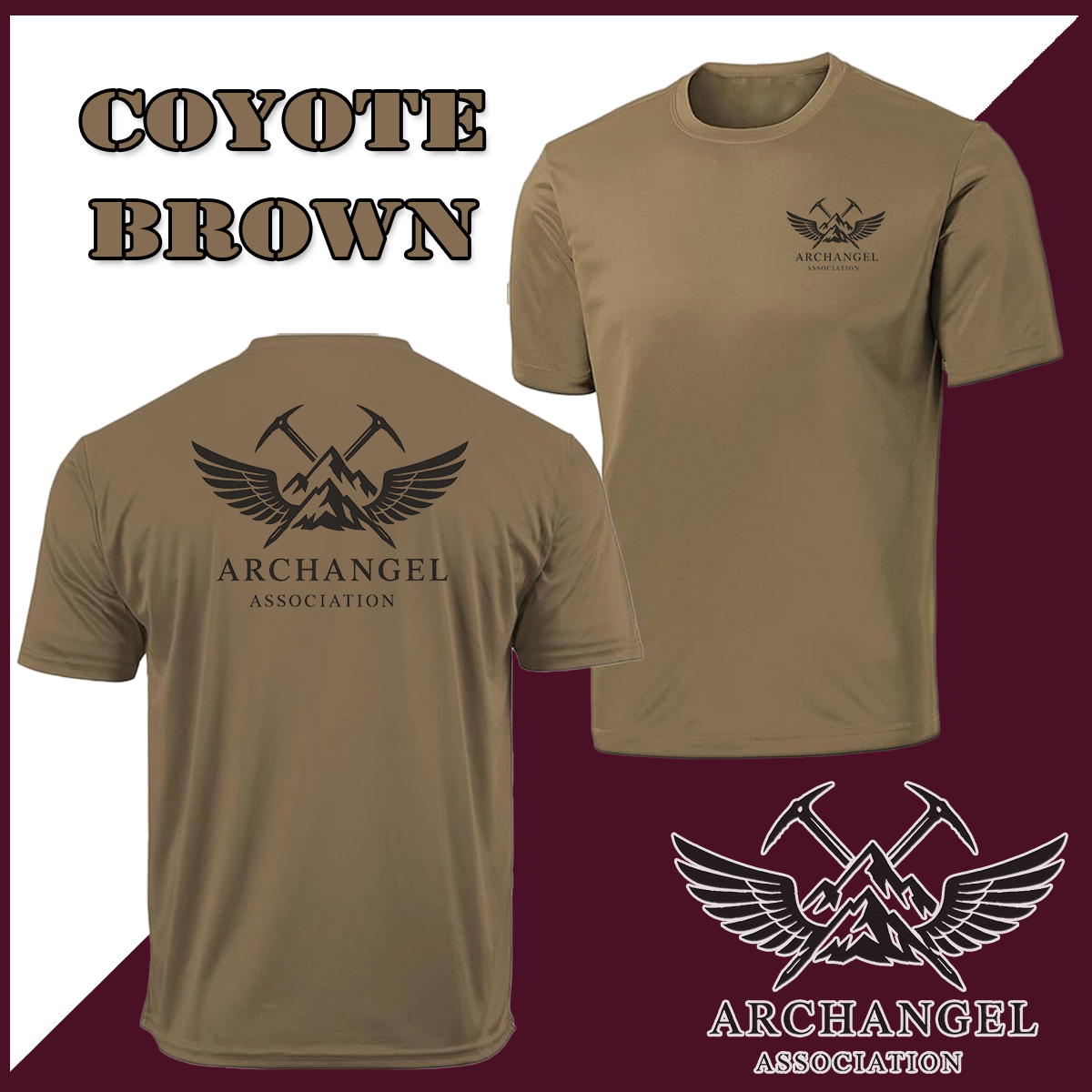 Archangel Association T-Shirt - Black Logo on Coyote Brown