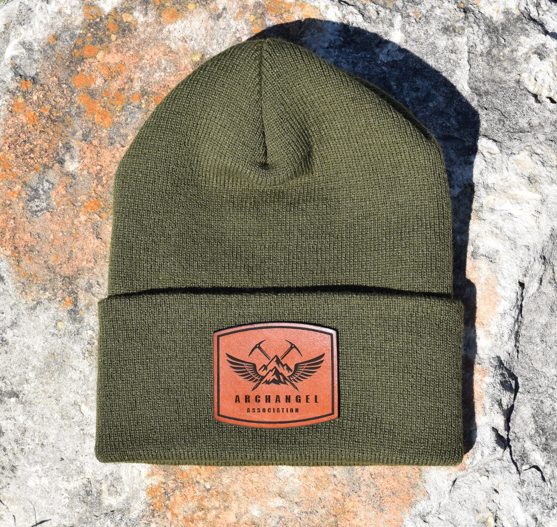 Archangel Association Laser Engraved Leather Patch Cuffed Beanie
