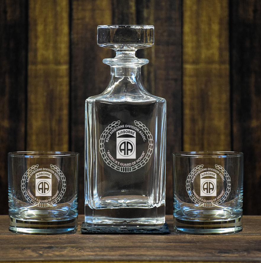82nd Airborne Association Laser Engraved Decanter and Rocks Glasses Set