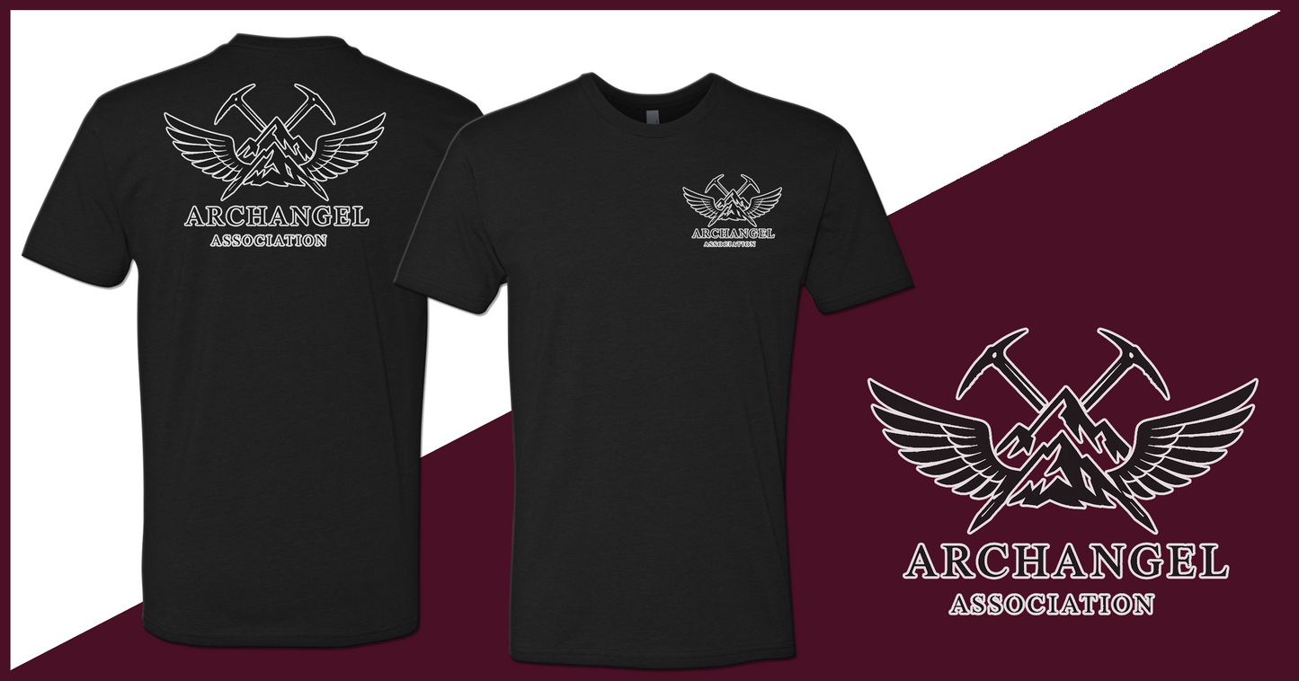 Archangel Association T-Shirt - White Outline on Black Logo