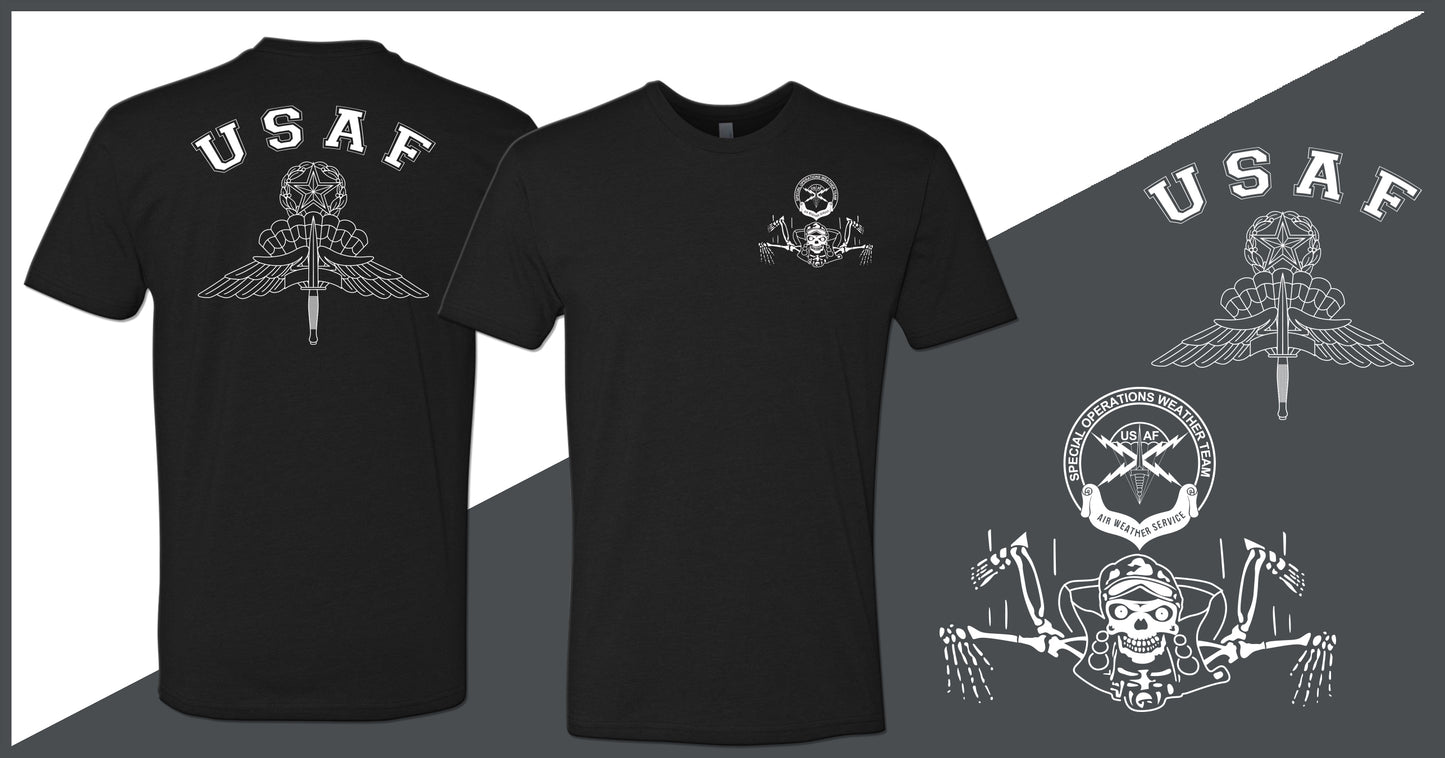 GBA Legacy Design - Original SOWT Freefall Skeleton - MFF Jumpmaster Wings - Unisex T-Shirt - Double Sided Print
