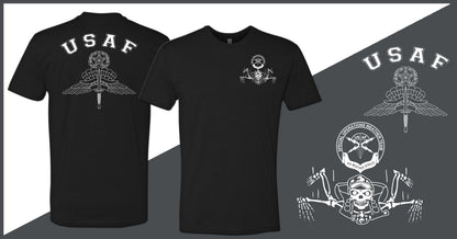 GBA Legacy Design - Original SOWT Freefall Skeleton - MFF Jumpmaster Wings - Unisex T-Shirt - Double Sided Print