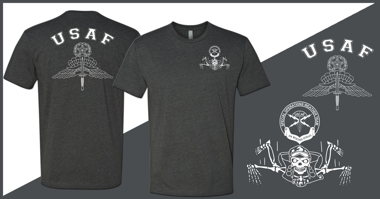 GBA Legacy Design - Original SOWT Freefall Skeleton - MFF Jumpmaster Wings - Unisex T-Shirt - Double Sided Print