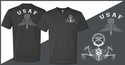 GBA Legacy Design - Original SOWT Freefall Skeleton - MFF Jumpmaster Wings - Unisex T-Shirt - Double Sided Print