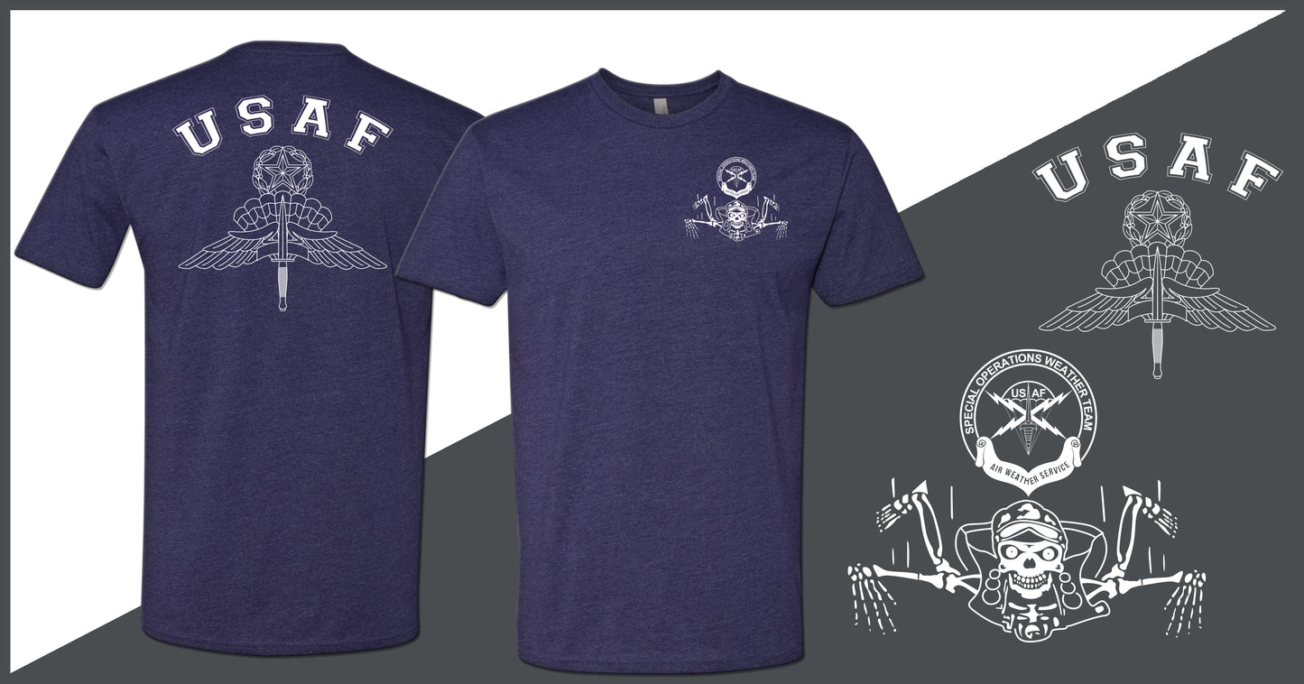 GBA Legacy Design - Original SOWT Freefall Skeleton - MFF Jumpmaster Wings - Unisex T-Shirt - Double Sided Print