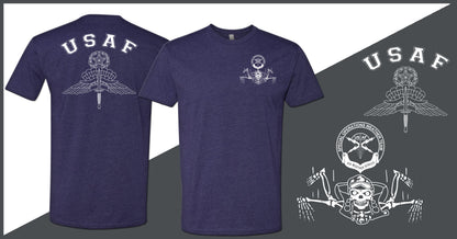 GBA Legacy Design - Original SOWT Freefall Skeleton - MFF Jumpmaster Wings - Unisex T-Shirt - Double Sided Print
