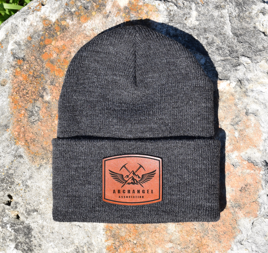Archangel Association Laser Engraved Leather Patch Cuffed Beanie
