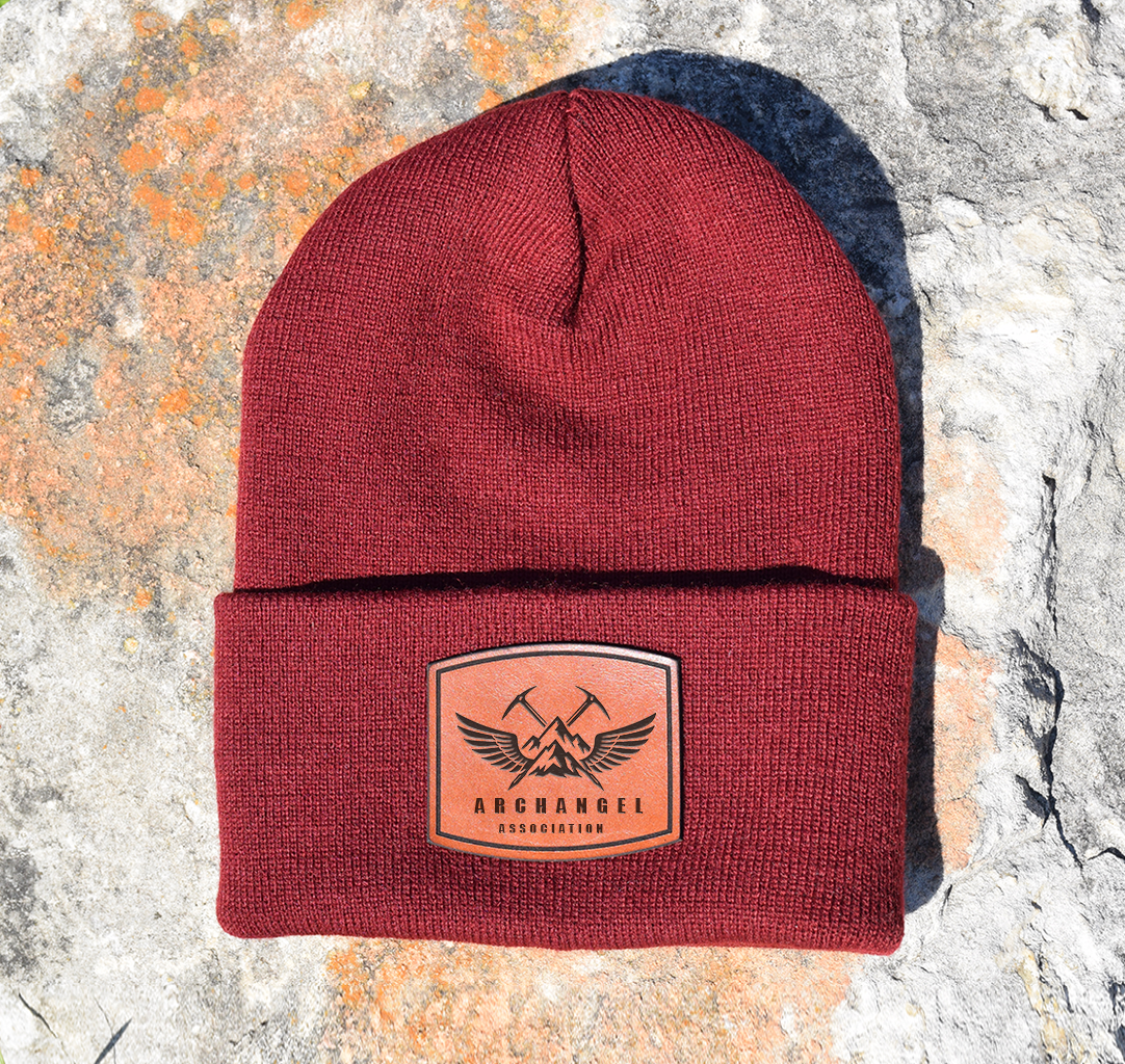 Archangel Association Laser Engraved Leather Patch Cuffed Beanie