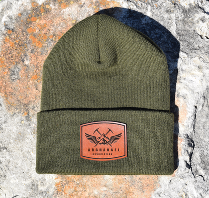 Archangel Association Laser Engraved Leather Patch Cuffed Beanie