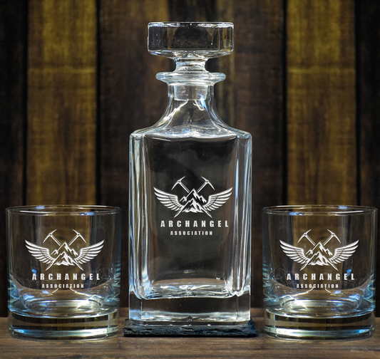 Archangel Association Laser Engraved Decanter and Rocks Glasses Set