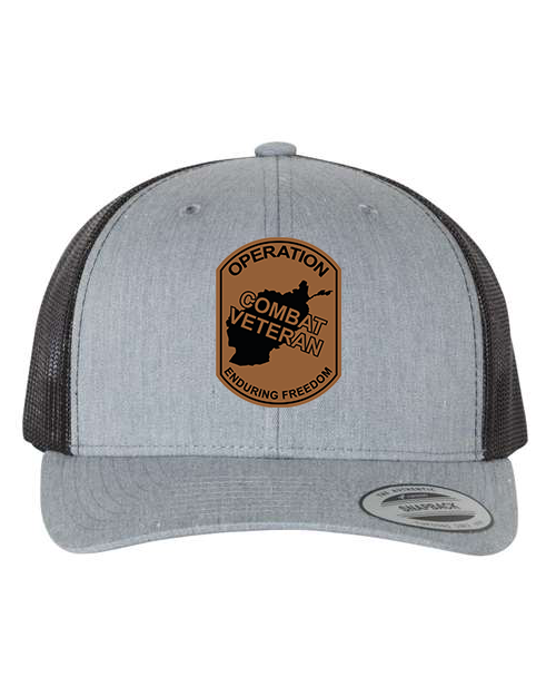 Combat Veteran Afghanistan OEF - Laser Engraved Leather Patch Hat