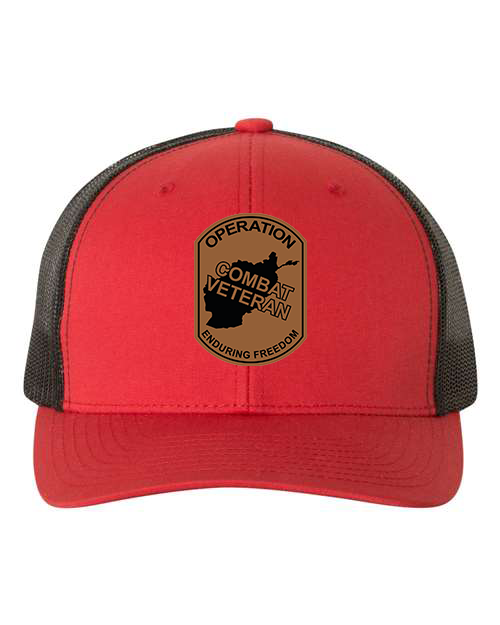 Combat Veteran Afghanistan OEF - Laser Engraved Leather Patch Hat