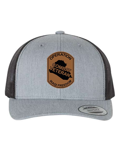 Combat Veteran Iraq OIF - Laser Engraved Leather Patch Hat
