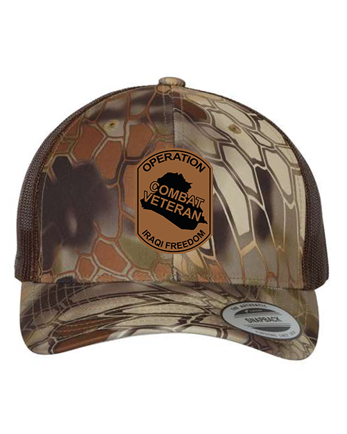 Combat Veteran Iraq OIF - Laser Engraved Leather Patch Hat