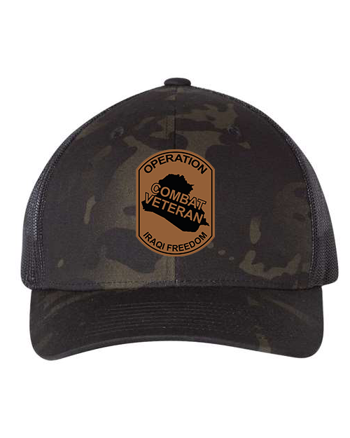Combat Veteran Iraq OIF - Laser Engraved Leather Patch Hat