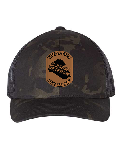 Combat Veteran Iraq OIF - Laser Engraved Leather Patch Hat