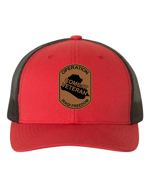 Combat Veteran Iraq OIF - Laser Engraved Leather Patch Hat