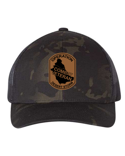 Combat Veteran DESERT STORM - Laser Engraved Leather Patch Hat
