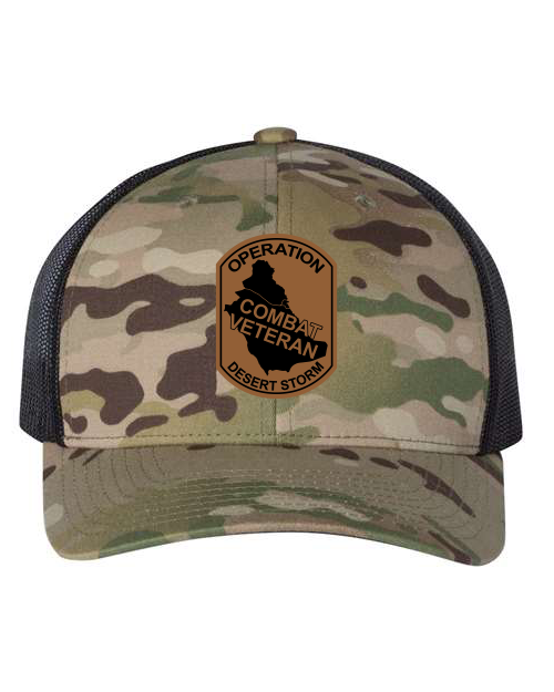 Combat Veteran DESERT STORM - Laser Engraved Leather Patch Hat